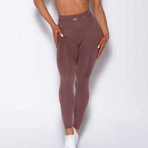 Custom Wholesale Chocolate Barbell <b>Legging</b> With Right Side Pocket Elastic Waist Athletic Active Wear Gym Yoga <b>Leggings</b> For Women - Product Image 1