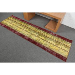 Classic Large Area Turkish Rug 2.1 X 7.7 ft <b>Yellow</b> Red Kilim Style with Abstract Pattern <b>Wool</b> Latex Backing 10mm Thickness - Product Image 4