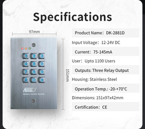 DK-2881D (P0) Thép không gỉ tuôn ra núi pin bàn phím điều khiển với tầm nhìn ban đêm kim loại keytop - Product Image 3