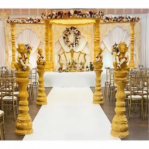 Ensemble de mandap de mariage en bois sculpté élégant et exclusif, démontable, vintage, thème royal maharaja hindou, ensemble de piliers de dôme de mariage UKUK - Product Image 1