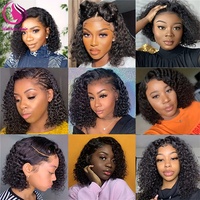 Perruques Courtes Bob Frisées Kinky Pas Chères en Cheveux Humains Naturels Vietnamiens Sans Colle, Perruques Lace Front pour Femmes Noires, Perruques Frontales HD Lace