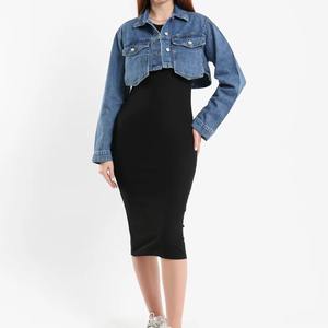 Vestes en jean bleu à prix de gros, mode vintage, lavées, pour femmes, col rabattu - Product Image 6