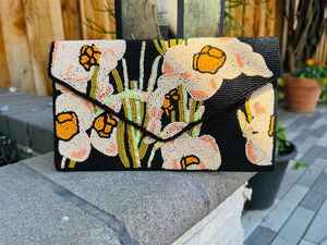 Pochette de perles à la main florale, jonquilles pochette perlée, sac de soirée avec ficelle, cadeau pour elle, sac de mariage de mariée - Product Image 2