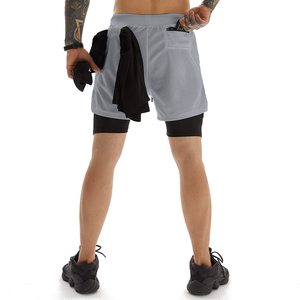 Ropa deportiva de poliéster transpirable con logotipo de alta calidad de fábrica, pantalones cortos de malla 2 en 1 para correr, Fitness, entrenamiento atlético, gimnasio, pantalones cortos para hombre - Product Image 2