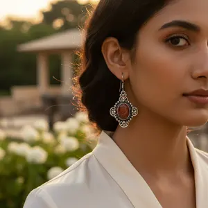 Women's 925 <b>Silver</b> Sunstone <b>Earrings</b> with Gold Plating <b>Dangle</b> Pendant Drop Design for Gifts - Product Image 3