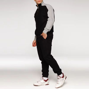 Ensemble survêtement personnalisé OEM/ODM avec veste à fermeture éclair et pantalon de jogging avec bandes latérales, streetwear, col montant, 100% coton - Product Image 2