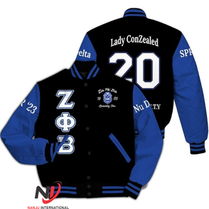 เสื้อแจ็กเก็ตสตรีปักลาย Zeta phi Beta sorority, เสื้อแจ็กเก็ตแขนหนังแกะปักลาย - Product Image 5