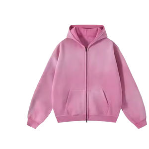 Vintage logotipo personalizado Streetwear GSM Fleece French Terry doble cremallera lavado Zip Up Blank Sun faded Hoodie hombres - Product Image 3