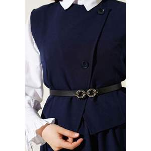 Ensemble 2 pièces bleu marine avec veste boutonnée et ceinture - Product Image 1