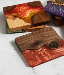 Juego de Posavasos de Resina y Madera Hechos a Mano por AZ ENTERPRISES |   Resina Epoxi de Madera Maciza Natural |   Protección de Mesa Resistente al Calor y Duradera - Product Image 4