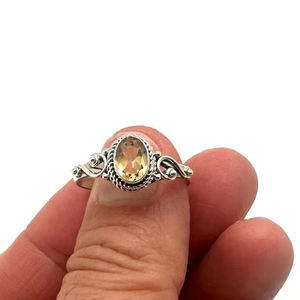 แหวนเงินแท้ 925 ประดับพลอยซิทรินทรงรี ชุบโรเดียม สไตล์โบฮีเมียน ทันสมัย ทำมือ เหมาะสำหรับเป็นของขวัญงานแต่งงานและงานปาร์ตี้ - Product Image 1