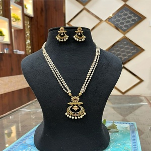 Attractive High Quality <b>Pearl</b> Design Polki <b>Necklace</b> <b>Set</b> Earrings for Women Designer Jewelry for Wedding Wear - Product Image 1