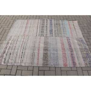 Tapis Turc Vintage Moderne à Rayures Blanches Grande Surface 5.1X6.6 pieds Tapis en Laine pour Salon Couloir Latex Support Lit Utilisation - Product Image 3