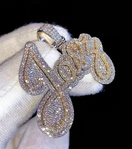 Collar con Nombre Personalizado, Colgante con Incrustaciones de Diamantes, Plata de Ley 925, Chapado en Oro, Cadena con Diamantes Moissanite VVS, Joyería Moderna de Hip Hop para Hombre - Product Image 1