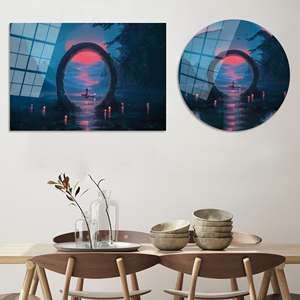 Arte Impreso en Lienzo: Atardecer Fantástico - Viaje en Barco por Lago Místico, ARTE EN VIDRIO TEMPLADO - Product Image 1