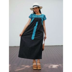 100% algodón Boho largo bordado Maxi vestido de moda estilo ucraniano influencia ghanesa Casual dulce XL tamaño Vestido de manga corta - Product Image 4