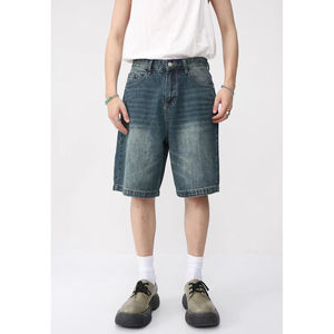 Pantalones Cortos de Verano para Hombre, de Mezclilla Azul Desgastado, Estilo Casual, Ajuste Holgado, Retro, con Efecto Desgastado y Vintage, Estilo Urbano Relajado, Cinco Bolsillos - Product Image 2