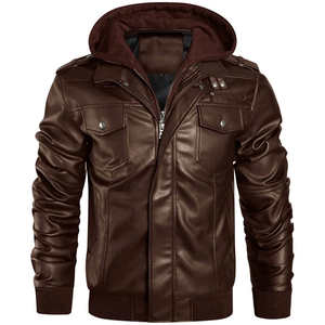 Veste bomber en simili cuir marron pour homme, style zippé, coupe slim, décontractée, streetwear, veste en cuir PU - Product Image 1