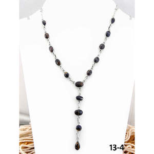 Collar Hecho a Mano del Suroeste, Plata de Ley Black Jack, con Ágata en Forma de Gota, Engastada en Bisel, Cadena de Caja Bañada en Rodio, Estilo Moderno - Product Image 1