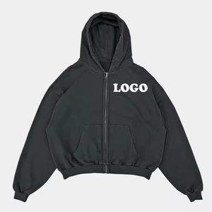 Oem Custom Zipper Cotton Terry <b>Cropped</b> Jacket <b>Cropped</b> Blank Full <b>Zip</b> <b>up</b> Vintage Acid Wash Distressed Hoodies Unisex - Product Image 6