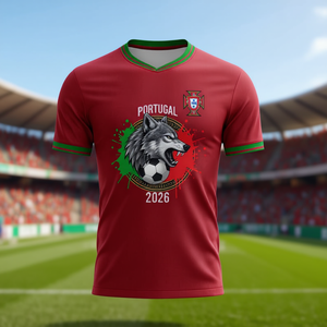 Maglietta Unisex per Tifosi di Calcio Portogallo WC 2026, T-Shirt Promozionale Rossa e Verde con Grafica per il Giorno della Partita - Product Image 3