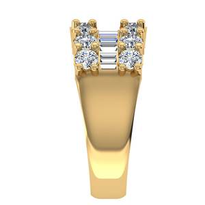 Bague de luxe à trois rangs de diamants ronds et baguettes en or 10 carats, pierre de laboratoire, bague statement pour femmes, bijoux fins - Product Image 5