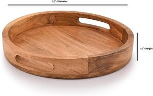Plateau en bois d'acacia avec poignées pour servir des boissons, plateau à thé, plateau à dessert, plateau à dîner, plateau à petit-déjeuner, plateaux de rangement - Product Image 6