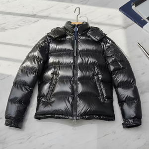 Doudoune matelassée noire brillante à capuche imperméable pour l'hiver, manteau d'extérieur épais, marque privée - Product Image 2