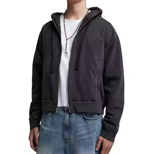 Sweat à capuche brodé personnalisé OEM ODM pour hommes Streetwear Boxy Fit Acid Wash Sweat à capuche zippé coupé aux épaules - Product Image 4