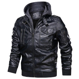 2024 Men's High <b>Street</b> Style Hooded Collar Leather Jacket High Quality Canvas Best Price Different Winter Colors Available - Product Image 1