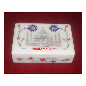 Belle boîte cadeau de bijoux de travail en marbre fait à la main Taj Mahal incrustation de nacre dans la gamme de prix la plus basse pour le festival du Ramadan - Product Image 1