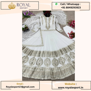 New White Color Faux Georgette con Secuencia de bordado Trabajo largo Aanarkali Vestido con traje Dupptta en Tarifa de mayorista - Product Image 4