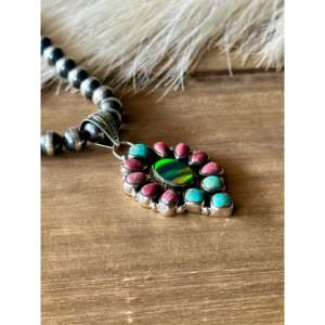 Southwest Handmade Multi Stone Sterling Silver Cluster Pendant Bezel <b>Set</b> - Product Image 2