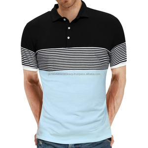Polos de manga corta personalizados para hombre, camisetas de algodón a rayas con costuras de colores en contraste para deportes informales - Product Image 3