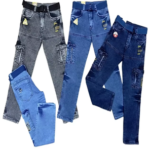 กางเกงยีนส์พอดีตัวสำหรับเด็กผู้ชายกางเกงซักสไตล์ฮิปฮอปหลายกระเป๋าแบบลำลองเสื้อผ้าอินเทรนด์สำหรับเด็ก - Product Image 3