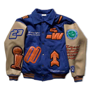 Alta demanda al por mayor personalizado Patchwork azul Varsity béisbol bombardero hombres Chaquetas Chaqueta para hombres Streetwear invierno cálido - Product Image 1