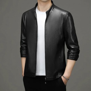 Veste de moto d'hiver en cuir véritable pour hommes Col rabattu en toile Épaisseur standard Imperméable et respirant - Product Image 4