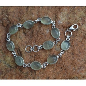 925 Sterling <b>Silver</b> Rhodium Plated <b>Bracelet</b> with Prehnite Topaz Diamond and Pearl Gemstones Rose Gold Religious Style <b>Bangles</b> - Product Image 1