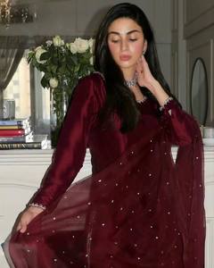Salwar kameez de seda cosida completa pakistaní de diseñador para niñas, las últimas damas Salwar kameez para ropa de fiesta - Product Image 4