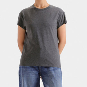 T-shirts pour femmes en coton doux 100% de haute qualité, à manches courtes, surdimensionnés, gris foncé uni, col rond, logo personnalisé en gros - Product Image 1
