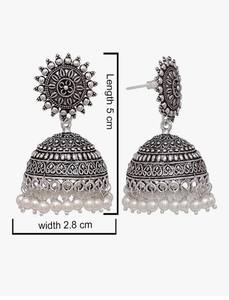 Pendientes Elegantes de Plata Oxidada Estilo Media Luna, Joyería Artesanal India Antigua, Artesanía para el Hogar, Aniversario Hindú - Product Image 6