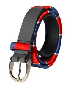 Cinturón de Polo Argentino Hecho a Mano, Cuero Marrón con Bordado Azul, Beige y Rojo - Product Image 2