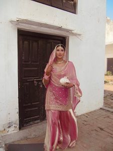 New Heavy Light Pink Silk Punjabi <b>Kurti</b> with Dupatta for Sequence Embroidery for Wedding Party Wear Ceremonial Festival - Product Image 3