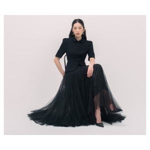 เสื้อแจ็กเก็ตแขนสั้นสำหรับผู้หญิงเสื้อแจ็คเก็ตปลายบานคอลูน่าเสื้อครึ่งท่อน60% 40% โพลีเอสเตอร์สีขาวแบบเวียดนาม - Product Image 1