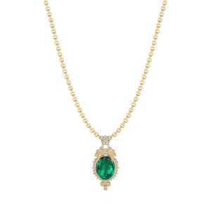 Colliers pendentifs en pierre précieuse émeraude taille ovale 24,6 carats, prix de gros d'usine REYES, pour femmes, or 14 carats, moissanite, bijoux fins - Product Image 6