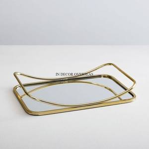Round Shape High Quality <b>Mirror</b> And Gold Plated Unique Designer Frame And Base Table Top Serving <b>Tray</b> Restaurant & Hotel Supply - Product Image 3