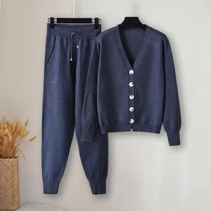 Chándal de punto para mujer, suéter de cuello alto, traje informal, conjunto de 2 piezas de otoño e invierno, pantalones de punto, traje deportivo, ropa para mujer - Product Image 3