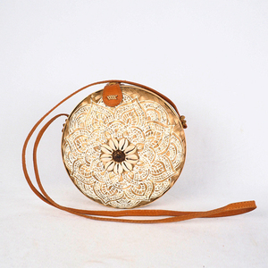 Bolso tejido de bambú Bali para mujer, bolsa tejida con decoración de flores de tela, uso diario, bolso tejido de bambú Bali - Product Image 2