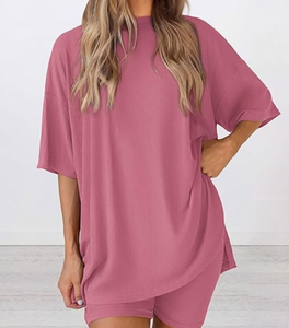 Ensemble de vêtements de détente deux pièces pour femmes personnalisées pyjamas d'été chemises surdimensionnées décontractées short de motard vêtements de nuit pour femmes vêtements de nuit pour femmes - Product Image 5