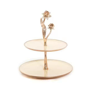 Plateau de service rond en métal pour gâteau Présentoir de table de mariage et de fête Plaque à gâteau en aluminium plaqué or Plateau de service - Product Image 2